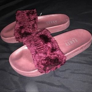 Burgundy Rihanna Fenty Puma Fur Slides